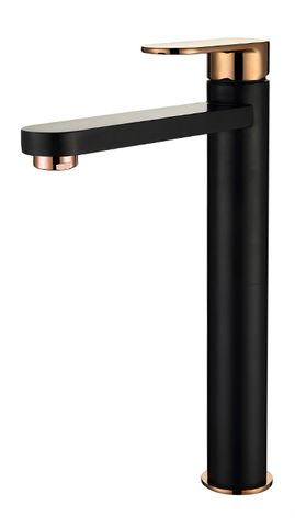 Vetto Tall Basin Mixer Matte Black with Rose Gold