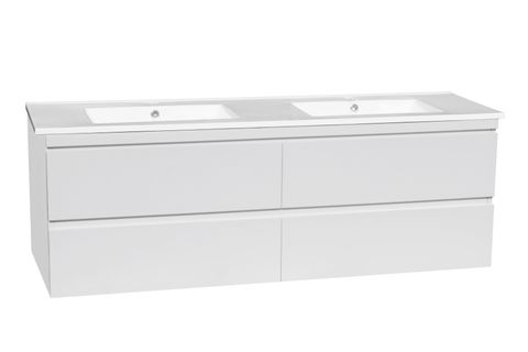 1500 White Vanity Unit Gloss White Drawer with Cabinet