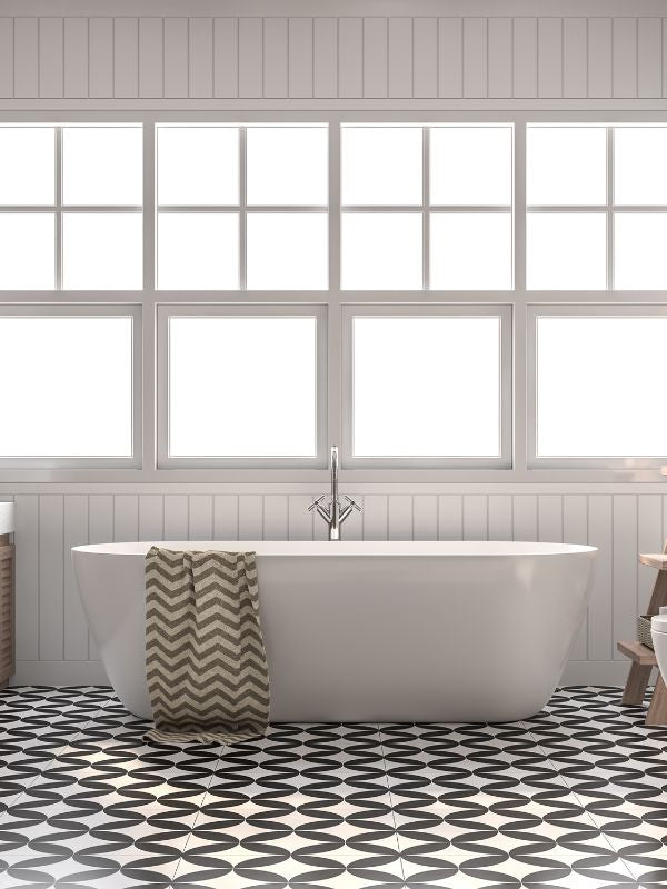 Patterned tiles in bathroom