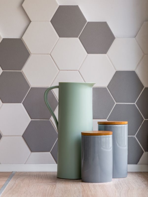 Hexagonal wall tiles in pattern