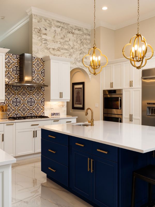 Kitchen tiles in splashback, floor and walls