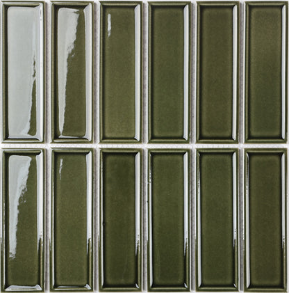 45X145 FRAMED DARK OLIVE GLOSS MOSAIC D2-P217