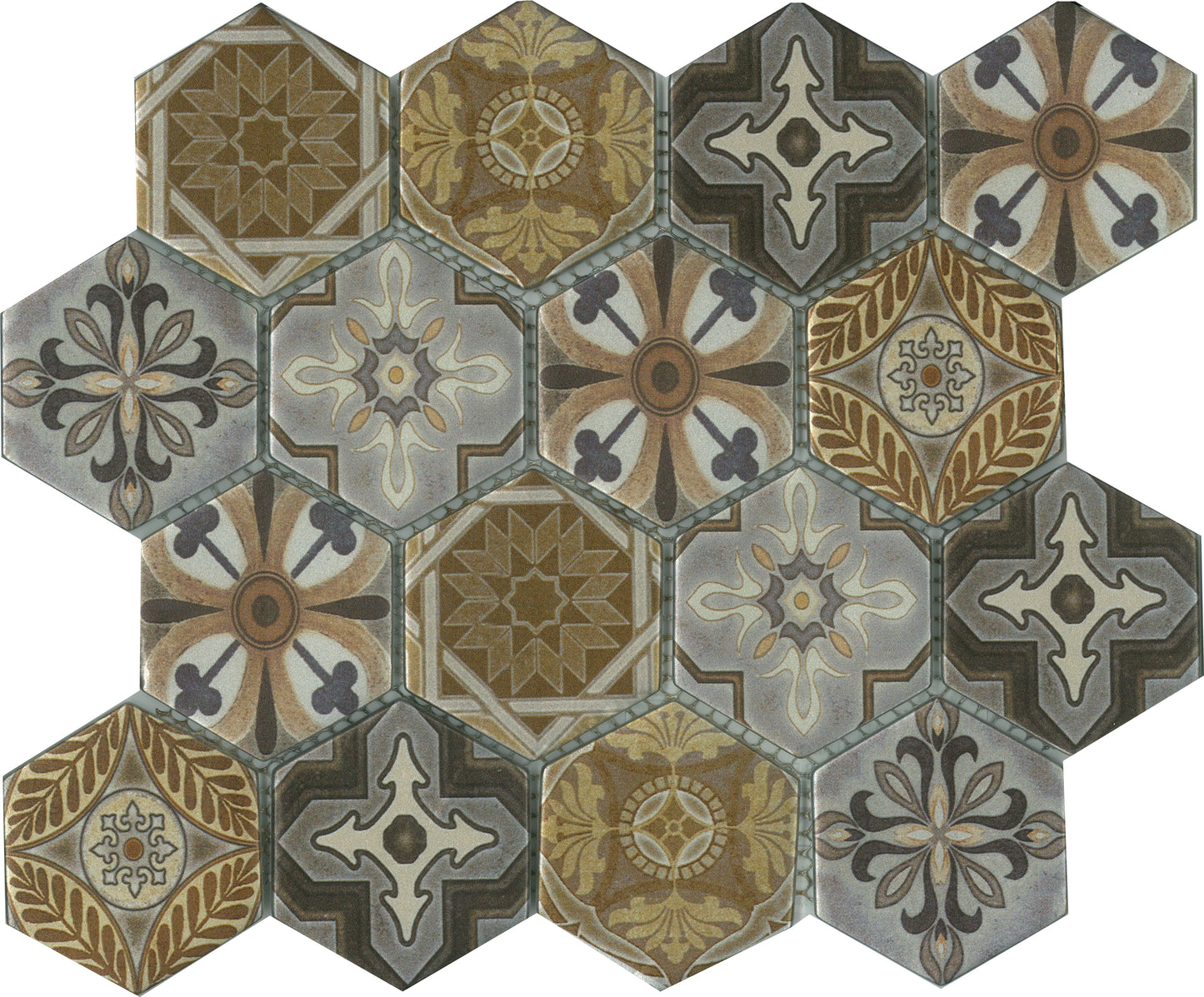 ARABIA SILVER PATTERNED HEXAGON SATIN 73X73 K1-P719 TILES