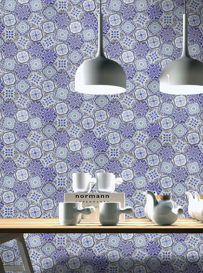 ARABIA BLUE PATTERNED HEXAGON SATIN 73X73 K2-P719 TILES