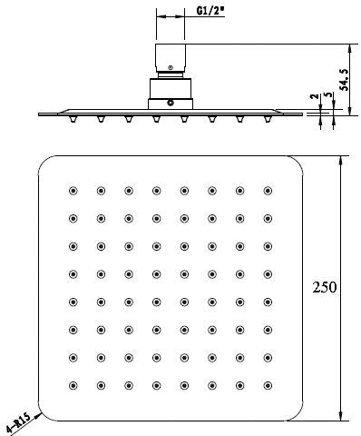 Stainless Showerhead Square 250 Black