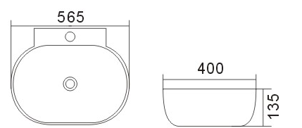 Basin Oval 1TH 565x400x135