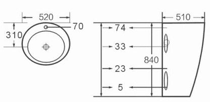 FreeStanding Oval 520x510x840