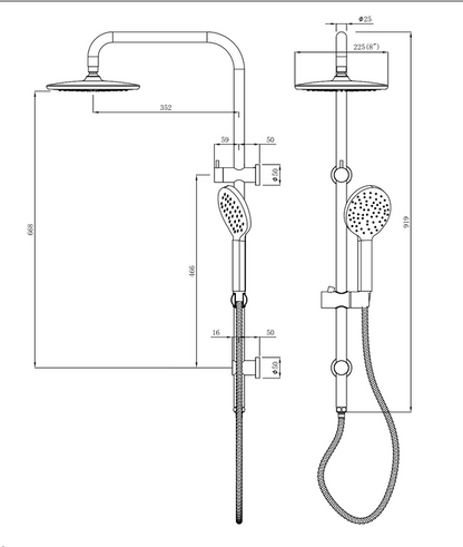 Twin Shower On Rail Round Chrome