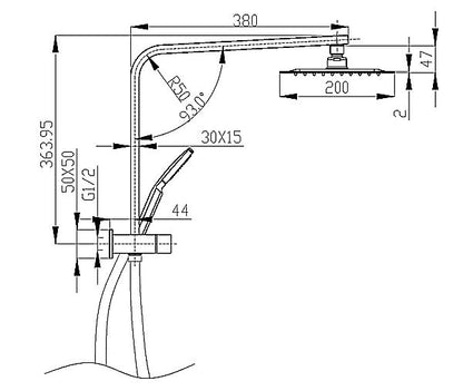 Twin Shower Top Inlet Square Black