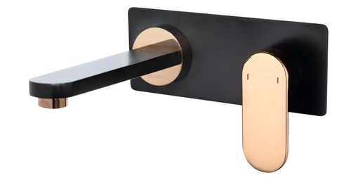 Vetto Wall Basin Mixer Black with Rose Gold