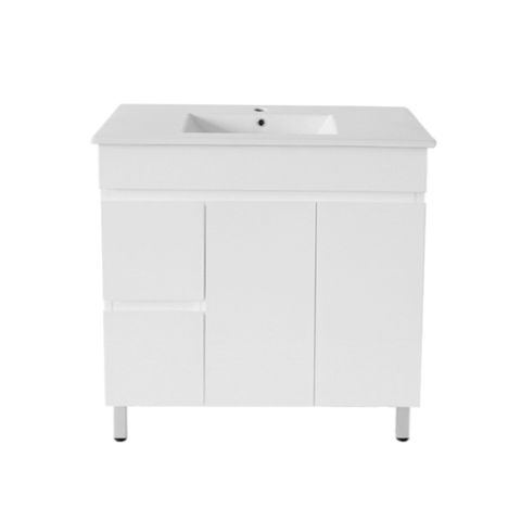 Slimline 900 Vanity with Legs Ceramic Top Left Hand Drawers