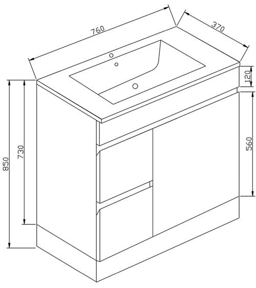 Pavia Cabinet with Ceramic Top - Left Hand 750x370