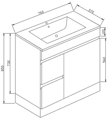 Pavia Cabinet with Ceramic Top - Left Hand 750x370