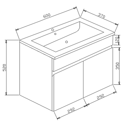 Pavia Vanity Wall Hung Ceramic Top 600x370