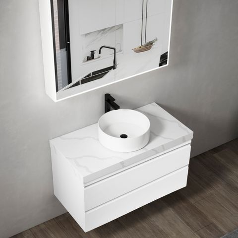 750 Wall Hung Cabinet Gloss White Drawer with Ceramic Top