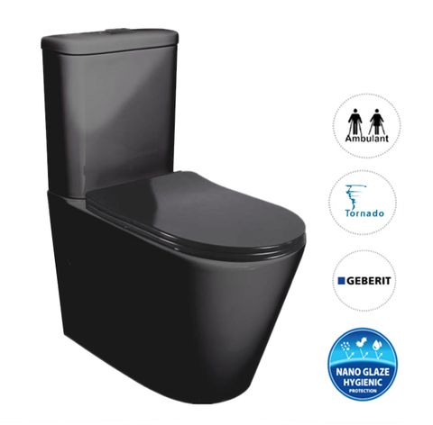 Feanza Toilet Set Slim Seat Black