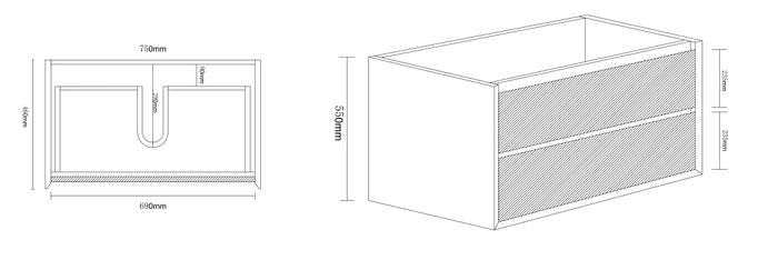 Max 750 Wall Hung Grey Drawer with Slimline Ceramic Top