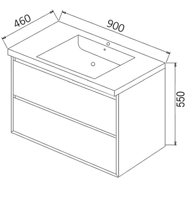 Max 900 Wall Hung Grey Drawer with Slimline Ceramic Top