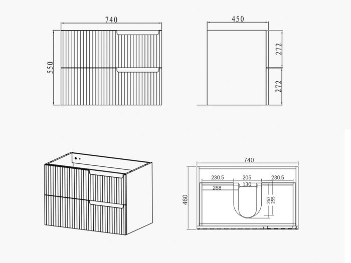 Noosa 750x460x550 Wall Hung Ceramic Top Matte White