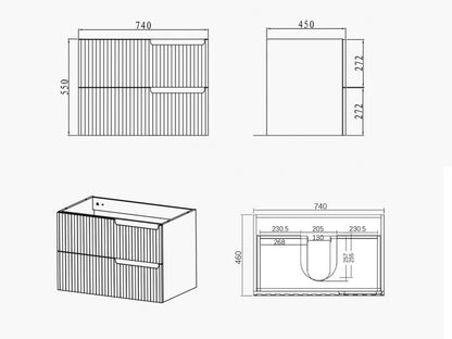 Noosa 750x460x550 Wall Hung Ceramic Top Matte White