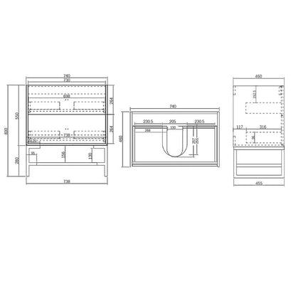 Boston 750x460x550 White Ceramic Top Matte Grey