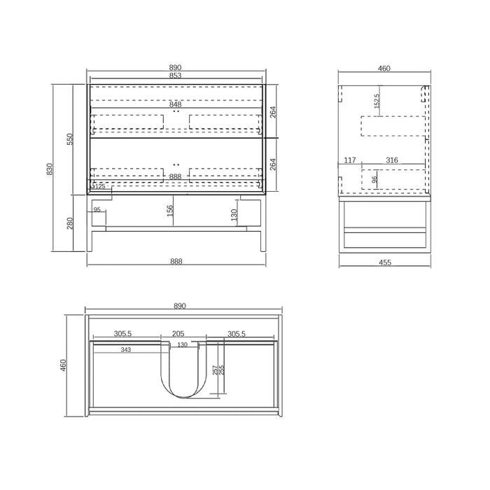 Boston 900x460x550 White Ceramic Top Matte Grey Cabinet