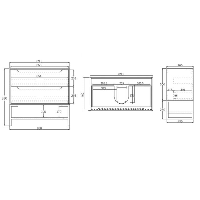 Byron 900x460x550 Wall Hung Slimline Ceramic Top