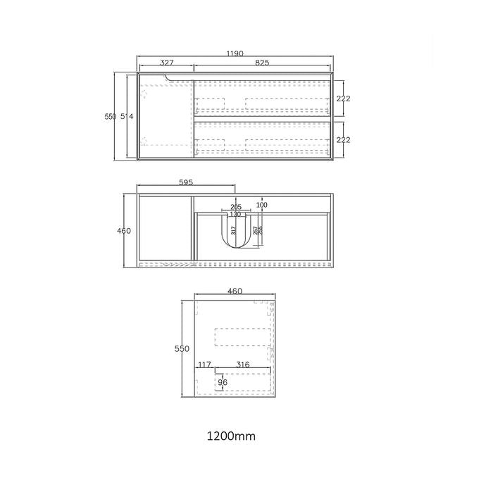 Byron 1200x460x550 Wall Hung Slimline Ceramic Top