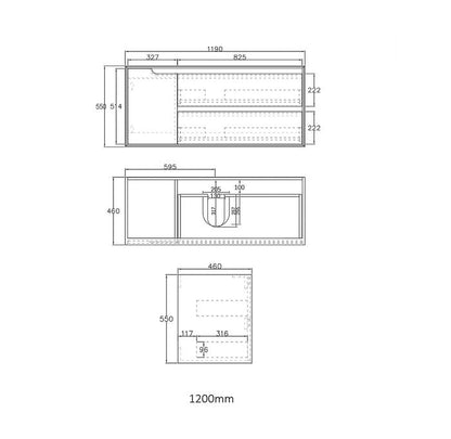 Byron 1200x460x550 Wall Hung Slimline Ceramic Top