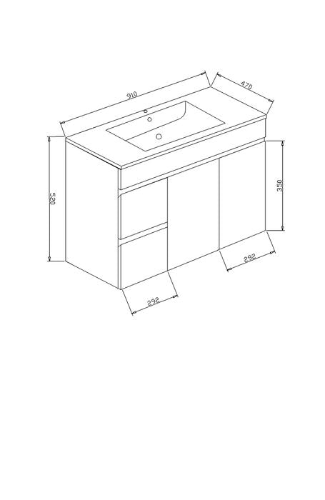 PVC Cabinet Wall Hung with Ceramic Top - Left Hand Drawer 900x460