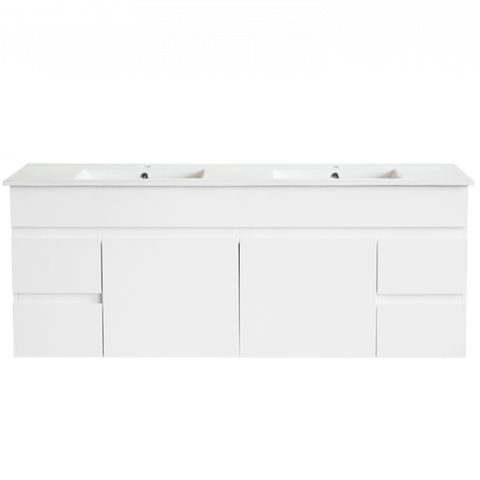 PVC 1500 Vanity Wall Hung Ceramic Top Double Bowl