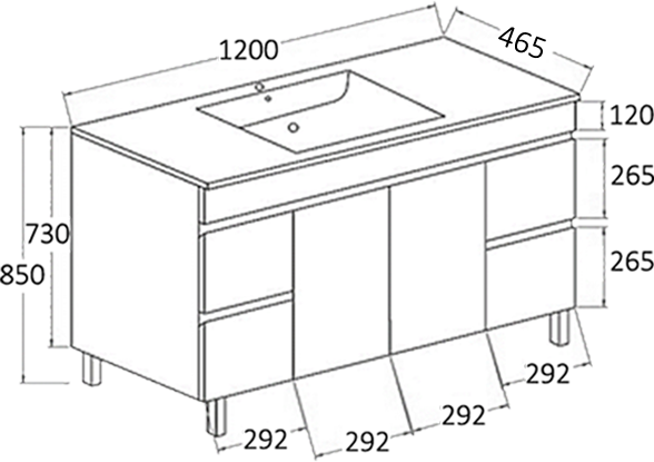 PVC 1200 Vanity Leg Ceramic Top