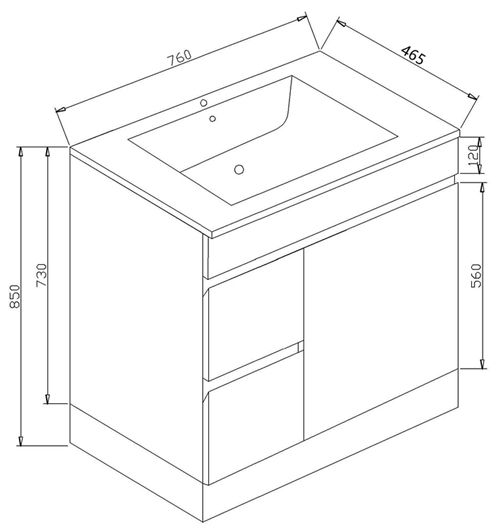 PVC Cabinet Leg with Ceramic Top Left Hand Drawers 750x460