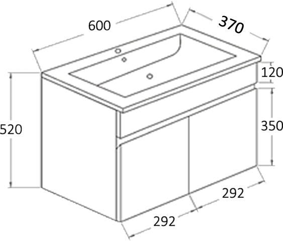 PVC Cabinet 600x360 Wall Hung Ceramic Top