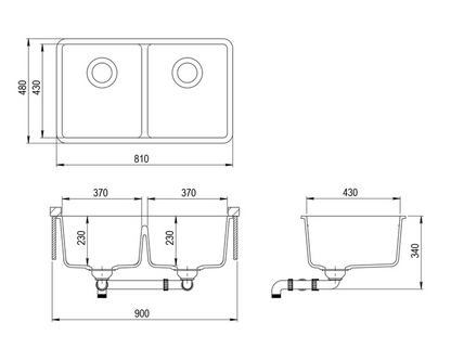 Granite Black Sink Double 810x480