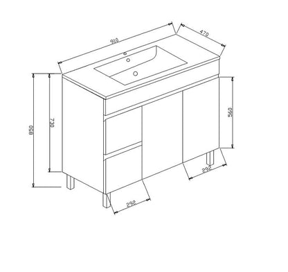 PVC Cabinet Leg with Left Hand Drawer 900x460