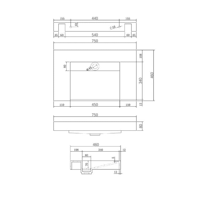 Moonlight Wall Hung Basin 750