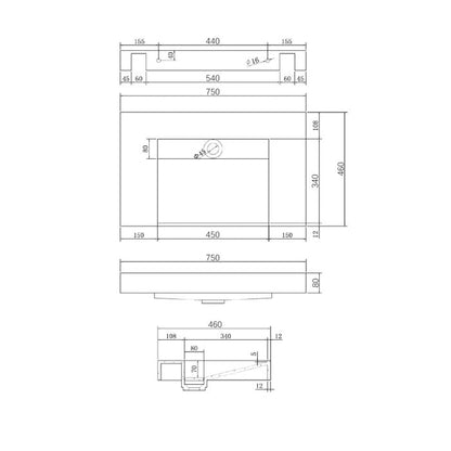 Moonlight Wall Hung Basin 750