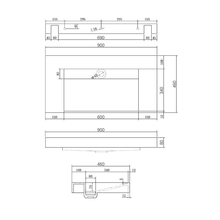 Moonlight Wall Hung Basin 900