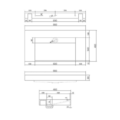 Moonlight Wall Hung Basin 900